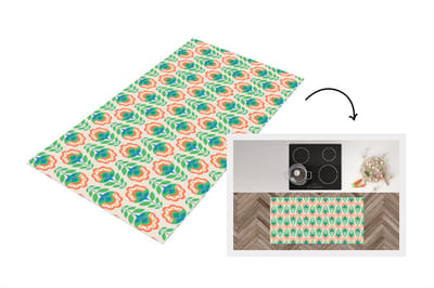 Keukenloper 120x60 cm - Keukenmat vinyl Retro - Bloemen - Design - Groen - Oranje - Keukenmatten loper - Keuken vloerkleed tapijt