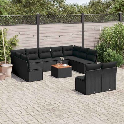 vidaXL - 12-delige - Loungeset - met - kussens - poly - rattan - zwart