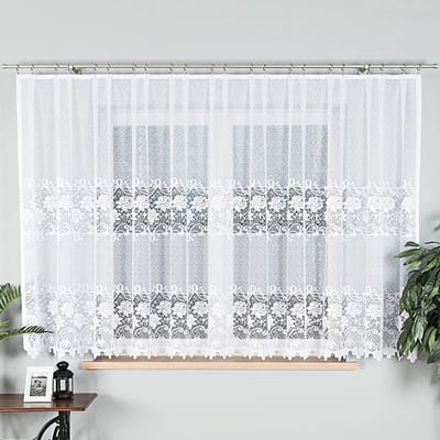 Markizeta Demetria Serie - Jacquard Gordijn - 400x160 cm - Wit - Rozenmotief