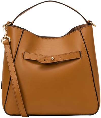 Marc O'Polo Leren handtas schoudertas Tilda Hobo Bag True Camel bruine