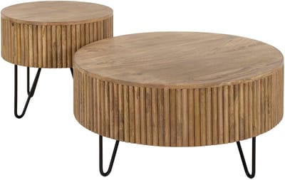 Salontafel Rond Set van 2 - Bijzettafeltjes Woonkamer - Bijzettafels Rond Staal - Antieke Ronde Tafelset - Salontafel Industrieel Hout - Decoratie Salontafel - Salon Tafel Industrieel & Landelijk - Grote Tafel & Kleine Tafel