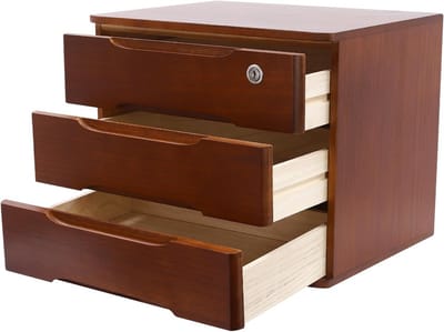 3-Laags Desktop Opbergbox met Afsluitbare Lade voor Bureaubenodigdheden