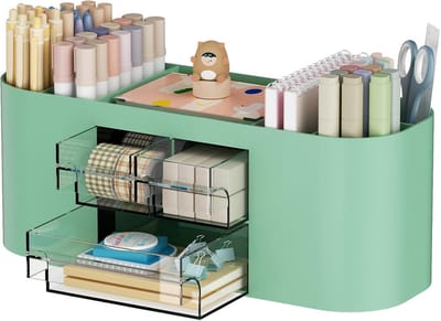 SnelShoppen - Marbrasse Bureau-organizer met 3 Laden, Multifunctionele Pennenhouder, Bureauaccessoires en Opbergruimte met 7 Vakken, Groen voor Thuis,