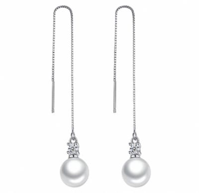 Doorsteek oorbellen-Zilver- Synthetische-parel zirkonia