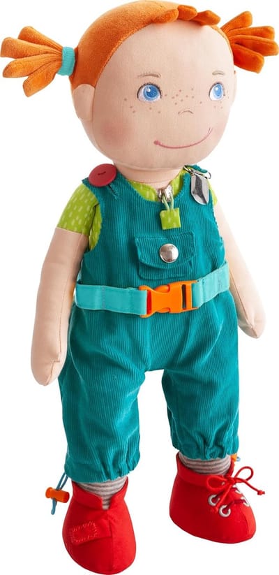 Grote Stoffen Pop - Zachte Knuffelpop - Motoriek Oefenen - 8 Verschillende Sluitingen - 45 cm - Roze
