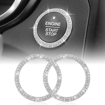 Dailygoods - Xinjoduz 2 stuks bling kristal dubbele strass auto motor start stop decoratie sticker, sprankelende drukknop cover sleutel ontsteking & knop bling-ring auto decoraties interieur accessoires voor