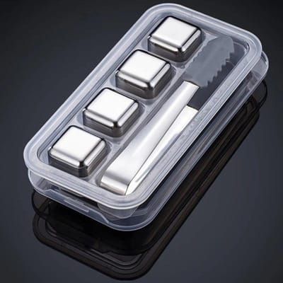 Lot de 4, 6 ou 8 glaçons en acier inoxydable de qualité alimentaire, avec pinces en silicone et bacs à glaçons. gray