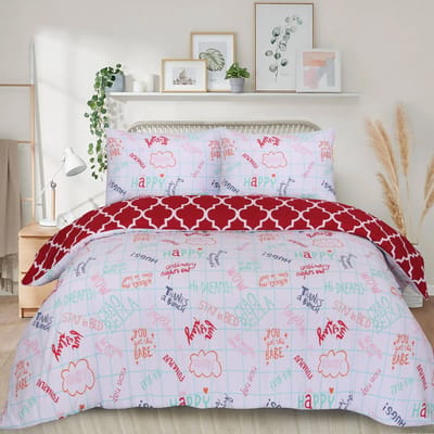 Home impressions® Beau Bedrukt Dekbed -Royalbed - Dekbed Zonder Overtrek - Rood Wit - 200 x 220 cm - 2 in 1 dekbed - Met 2 kussensloop - Wasbaar hoesloos dekbed -All Year Winterdekbed & Zomerdekbed