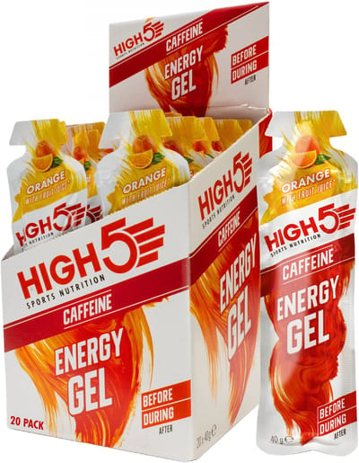 HIGH5 - Energy Gel met Cafeïne - Energie Gel met Koolhydraten - Isotone Sportgel - Orange Smaak - Hardlopen & Wielrennen - 20 x 40g