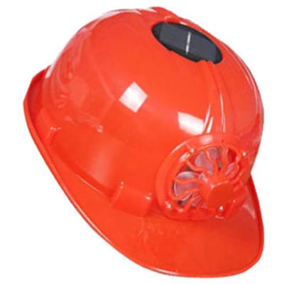 Casque de sécurité à ventilateur Refroidissement frontal Alimenté par cellule solaire Respirant Protection solaire pour chantier Été Extérieur Rouge rouge