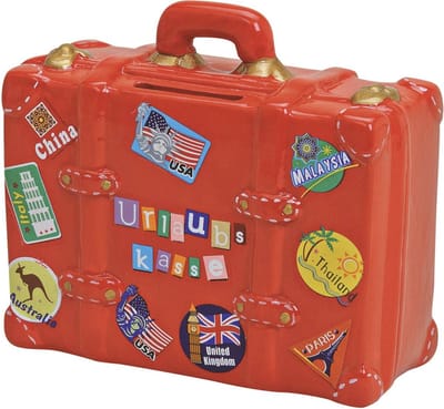 Rode Spaarpot in Kofferstijl - 14x13 cm - Vakantie Spaarpot Cadeau - Reis Thema Spaarpot