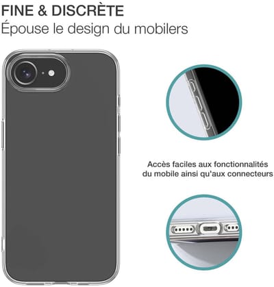 Bigben Connected, Hoesje geschikt voor Apple iPhone 16e - Flexibel met 9H Tempered Glass Screenprotector, Transparant