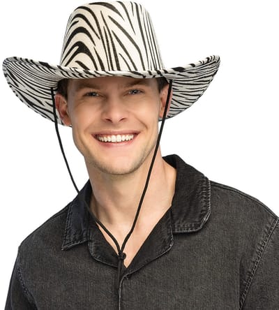Boland - Hoed cowboy Wild zebra Zwart,Wit - 59 - Volwassenen - Unisex - Festival - Zebra
