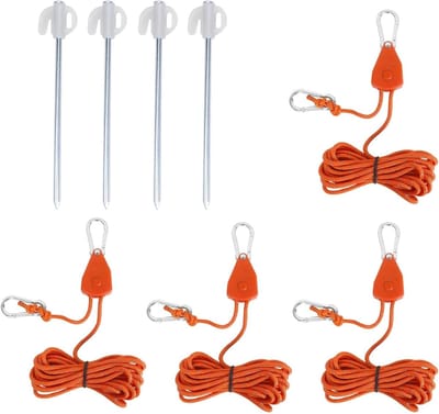 Set van 4 Verstelbare Tenttouwen met Spanklem, 4 m Lange Reflecterende Touwen voor Tent, Zonnezeil en Kamperen