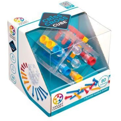 SmartGames Criss Cross Cube - 3D Logisch Denkspel - 80 Educatieve Schroefuitdagingen - IQ Breinbreker & Transparante Kubus - Vanaf 8 Jaar