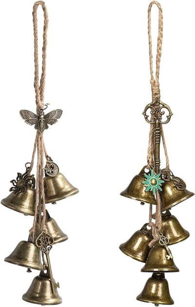 Twee metalen windgong decoraties voor de tuin met heksenbellen voor aan de deur, perfect voor buiten en binnengebruik
