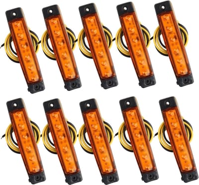 Set van 10 Stuks 12V Zijmarkeringslampen met 6SMD LED Gloeilampen voor Achterlicht en Positie-indicatoren voor Aanhangwagen, Truck, Caravan, Camper en Boot - Amber Oranje