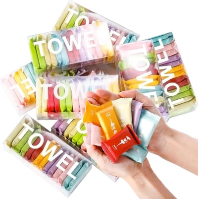 IBBO® - 14 Gecomprimeerde Doekjes - 14 stuks - Compressed Towels - Hygienische Vochtige Doekjes - Wegwerp Gezichtsdoekjes - Gecomprimeerde Gezichtsdoekjes - Vakantie - Groot 28x24 mm - Wit