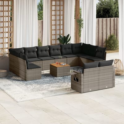 vidaXL - 13-delige - Loungeset - met - kussens - poly - rattan - grijs