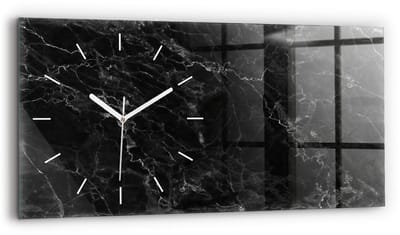 Wallfluent Wandklok - Donker marmer Unieke Wandklok - 60 cm x 30 cm - Zwart Wandklok - Witte Handen - Wandklok Zonder Cijfers - Stille Wandklok Slaapkamer - Rechthoekige Glas Klok - Scandinavisch Wandklok - Klok als Muurdecoratie