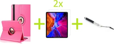 Geschikt voor Apple iPad Air 4 (2020) 10.9 inch Multi Stand Case - 360 Draaibaar Tablet hoesje - Tablethoes - Roze + 2x Screenprotector + Stylus