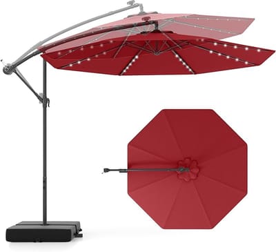 KOMFOTTEU Parasol 300 cm - zweefparasol Solar LED - met zandzakken - met verlichting - draaibaar - kantelbaar - tuinparasol - voor tuinen en balkons