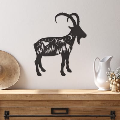 Wanddecoratie Geit Bergen - Muurdecoratie Geit Landschap - Muurdecoratie Hout - Wanddecoratie Landschap - Muurdecoratie Woonkamer - Wanddecoratie Woonkamer - Wanddecoratie Industrieel - Wanddecoratie Dieren - Home Decor - Wall Line Art - 34.5 x 29 cm