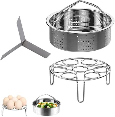 Snelkooktoebehoren Set - Stoommand Ei Rek - Gezond Koken - Roestvrij Staal - Set van 3 - Zilver