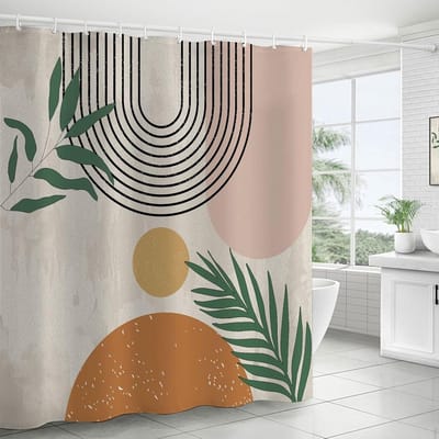 Moderne Boho Douchgordijn in Blauw met Oceaanmotief - Waterdicht Polyester, Wasbaar, Inclusief 12 Haakjes, 180 x 180 cm