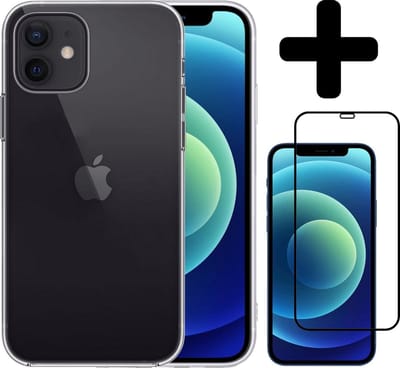 Hoesje - Met Screenprotector - Geschikt voor Apple iPhone 12 - Sterk & Shockproof - Telefoon Hoes - Back Cover - Siliconen Case - Telefoonhoes - Transparant