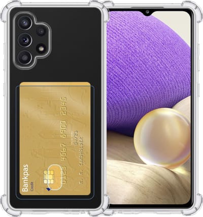 Hoesje - Geschikt voor Samsung Galaxy A32 5G - Met Pashouder en Kaarthouder - Telefoon Hoes Shockproof - Siliconen Case - Back Cover - Shock Proof - Pasjes Houder - Telefoonhoesjes - Transparant