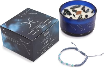 Zodiac kristallen kaars met edelsteen armband - vissen - sterrenbeeld kaars - pisces