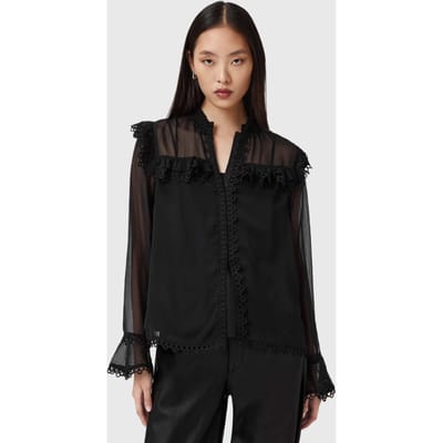 AllSaints Ciara Shirt Black Taglia: 2 | Maglie a manica lunga Outlet | Donna | Nero