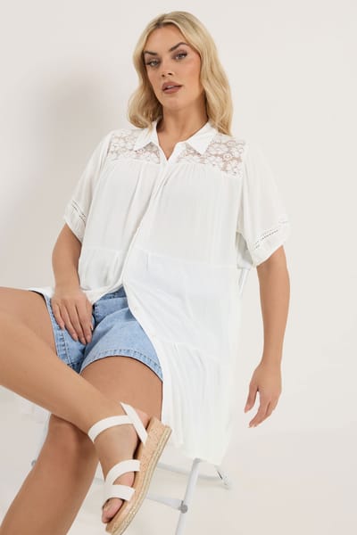 Yours Witte Blouse Met Gelaagde Haakdetails Size 42
