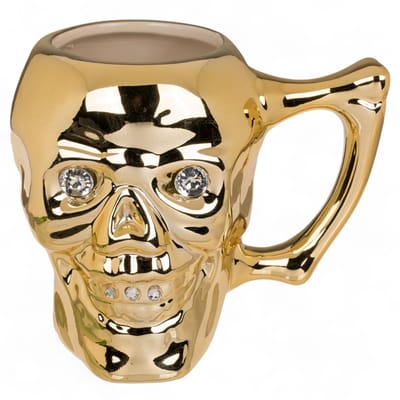 Dailygoods- Koffiemok 400 ml - Doodshoofd - Aardewerk - Stijlvolle Schedelmok - Halloween Mok - Glinsterend Design
