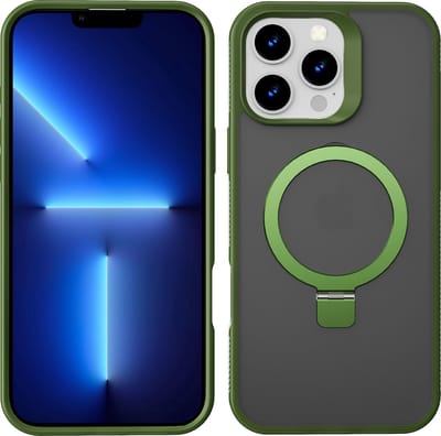 Hoesje Geschikt voor iPhone 13 Pro Max Magsafe hoesje Groen - Mat Transparant hard case - Magnetic Ring Houder hoesje