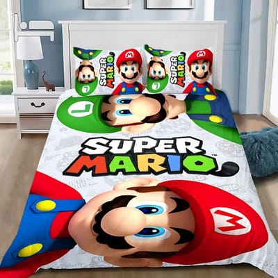 Spel Super M-Marios Dekbedovertrek Kussensloop Beddengoed Set Volwassen Jongen Meisje Slaapkamer Decoratie Kindercadeau Enkel Dubbel Grote Maat EU Single(135*200cm)3pcs black