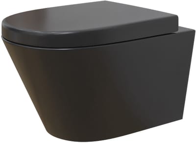 Wiesbaden Stereo Rimless Wandcloset - Mat Zwart - Met Vesta Toiletzitting - Softclose En Quick Release