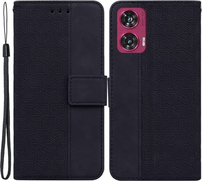 Coverup Hoesje - Geschikt voor Motorola Edge 50 Fusion Hoesje - Coverup Geometric Book Case - Zwart