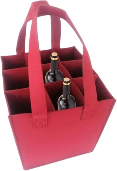 Wijndraagtas - Flessentas Wijnflessenhouder - Flessen Vervoeren - Gevoerd Viltmateriaal - 24 x 24 x 28 cm - Rood