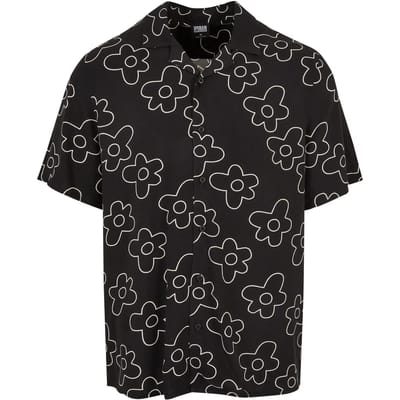 Urban Classics - Viscose AOP Resort Overhemd - S - Zwart/Wit
