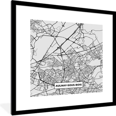 Fotolijst incl. Poster - Aulnay-sous-Bois - Plattegrond - Frankrijk - Kaart - Stadskaart - 40x40 cm - Posterlijst