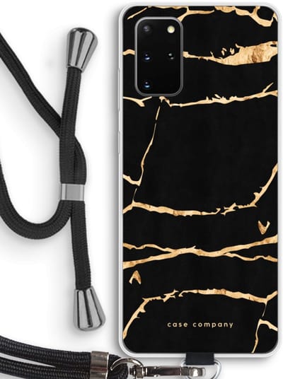 Case Company® - Hoesje met koord geschikt voor Samsung Galaxy S20 Plus hoesje met Koord - Gouden marmer - Telefoonhoesje met Zwart Koord - Bescherming aan alle Kanten en Over de Schermrand