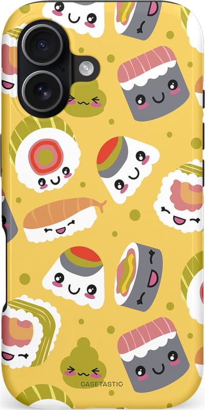 Casetastic hoesje geschikt voor Apple iPhone 17 - MagSafe - Dubbellaagse bescherming - Sushi vriendjes - Fashion Case - Goud Wit Grijs Beige
