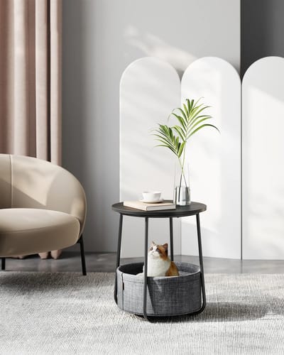 uJOY Bijzettafel - Praktische opbergmand - Compact en ruimtebesparend ontwerp - Zwart - Verstelbare voetjes - Moderne uitstraling