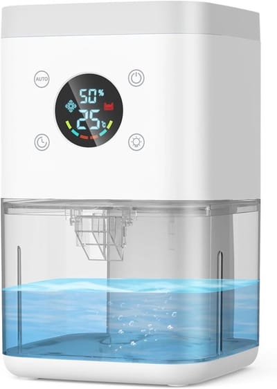 Elektrische Luchtontvochtiger 1800 ml – Stil & Slim – Met Ontdooifunctie, Ionische Luchtreiniging, Automatische Vochtregeling & Timer – Voor Slaapkamer, Badkamer, Kelder & Kast (Wit)