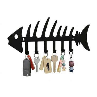 Zwart metalen sleutelhouder wandrek sleutelkastje visgraat design met haken voor sleutels wand decoratie en entree organizer