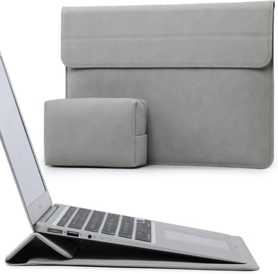 Famanu - 15-16 Inch Laptop Hoes Sleeve met Standaard Functie, Lichtgrijs