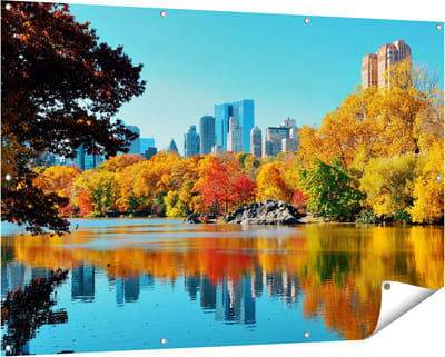 Gards Tuinposter Central Park in New York tijdens de Herfst - 150x100 cm - Tuindoek - Tuindecoratie - Wanddecoratie buiten - Tuinschilderij