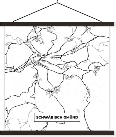 Posterhanger incl. Poster 60x60 cm - Schoolplaat - Schwäbisch Gmünd - Stadskaart - Plattegrond - Kaart - Textielposter - Zwarte latten - Stadskaart